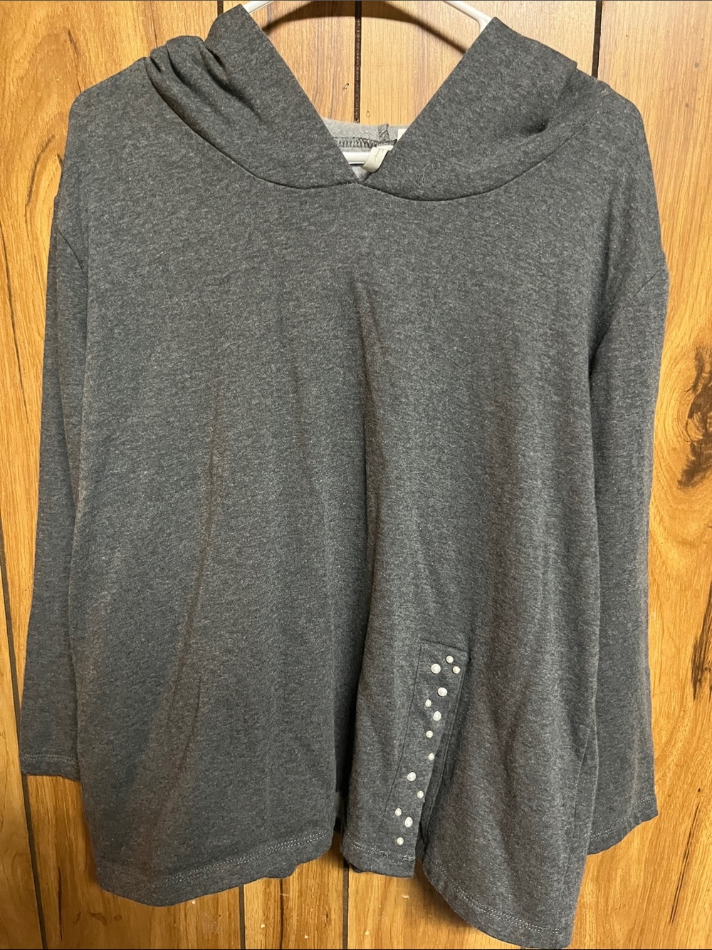 Active USA Women's Dark Gray Hooded Pullover with Stud Accent